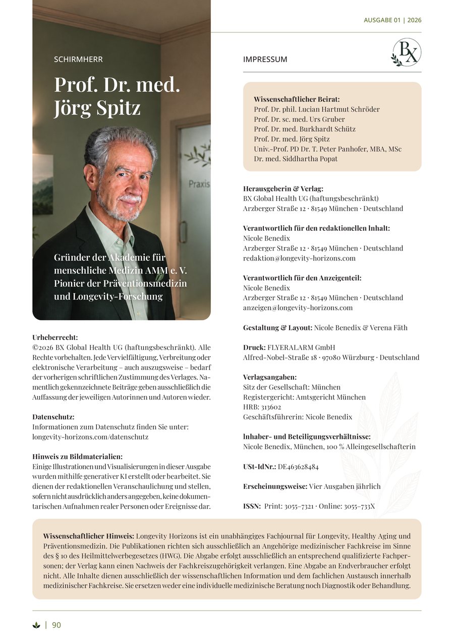 Schirmherr Prof. Dr. med. Jörg Spitz und Impressum mit wissenschaftlichem Beirat